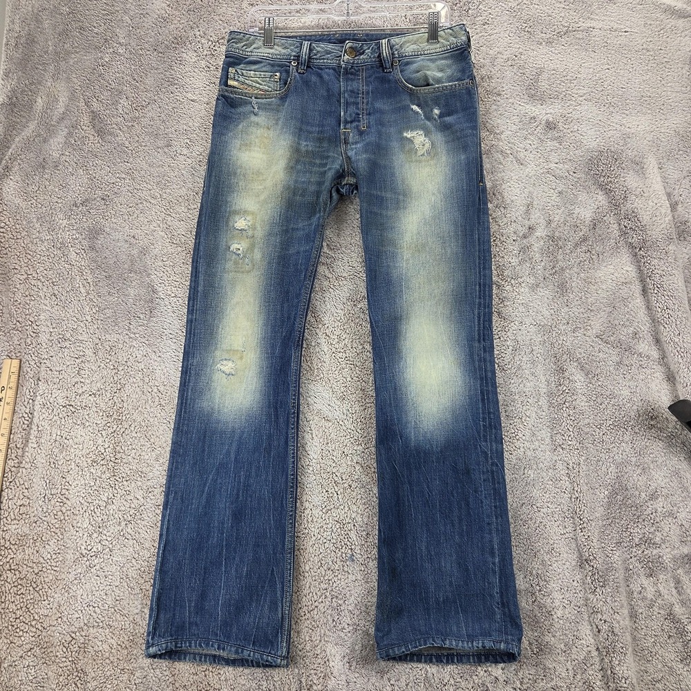 Diesel Jeans Mens 29x32 Blue Zatiny Regular Bootcut Distressed Zip Fly 008QL